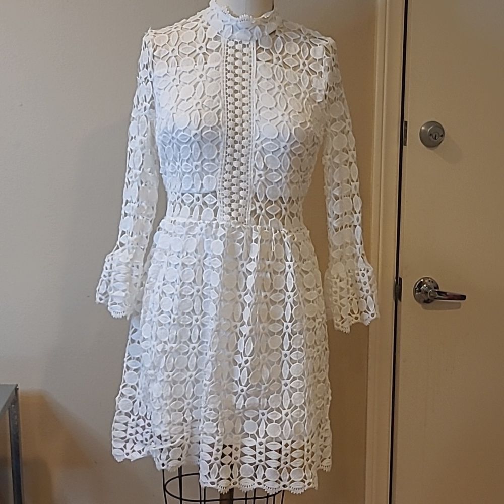 💥3/$55💥Guipure Paneled Romantic Fit n Flare Lace Dress in White